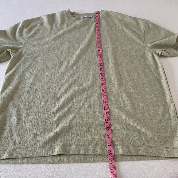 Zara Textured Oversized T-Shirt Size L Sage Green Minimalist Tee Relaxed Fit - Picture 5 of 5
